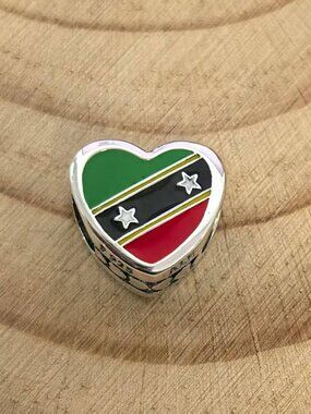 Pandora St. Kitts & Nevis Heart Charm Travel Pendant, S925 Silver Jewelry